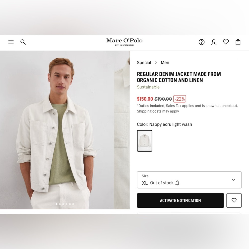 Marc O Polo Levi’s 100% Cotton XL White Denim Jean Jacket